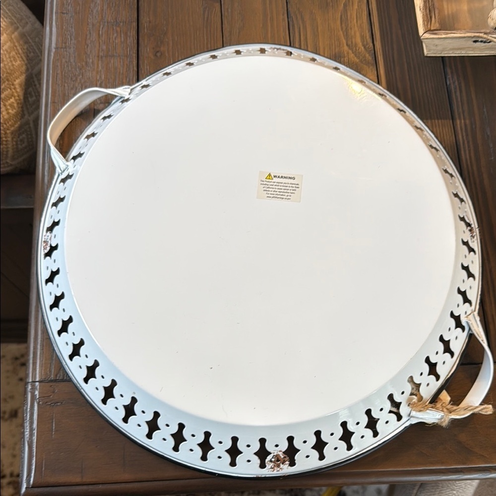 White Decorative Metal Tray Becker Vineyard Fredericksburg Texas Round Tray - Picture 4 of 7
